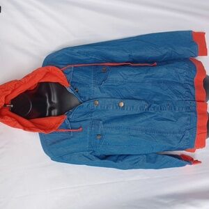 90s Style Hooded Denim Jacket Button Clasp Closure Womens Large